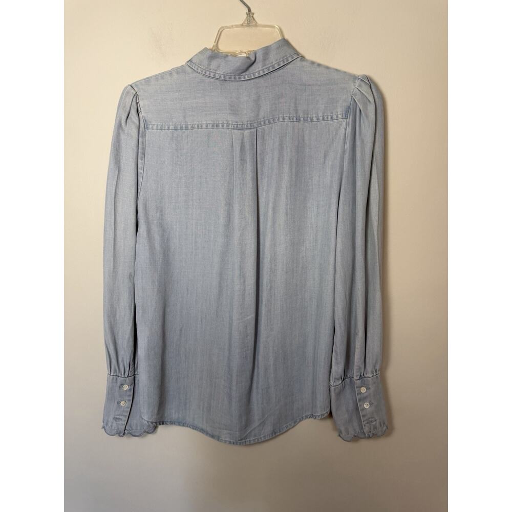 Frame Soft Chambray Tencel Button Down Scallop Long Sleeve Blouse Sz S $245 - Picture 9 of 9